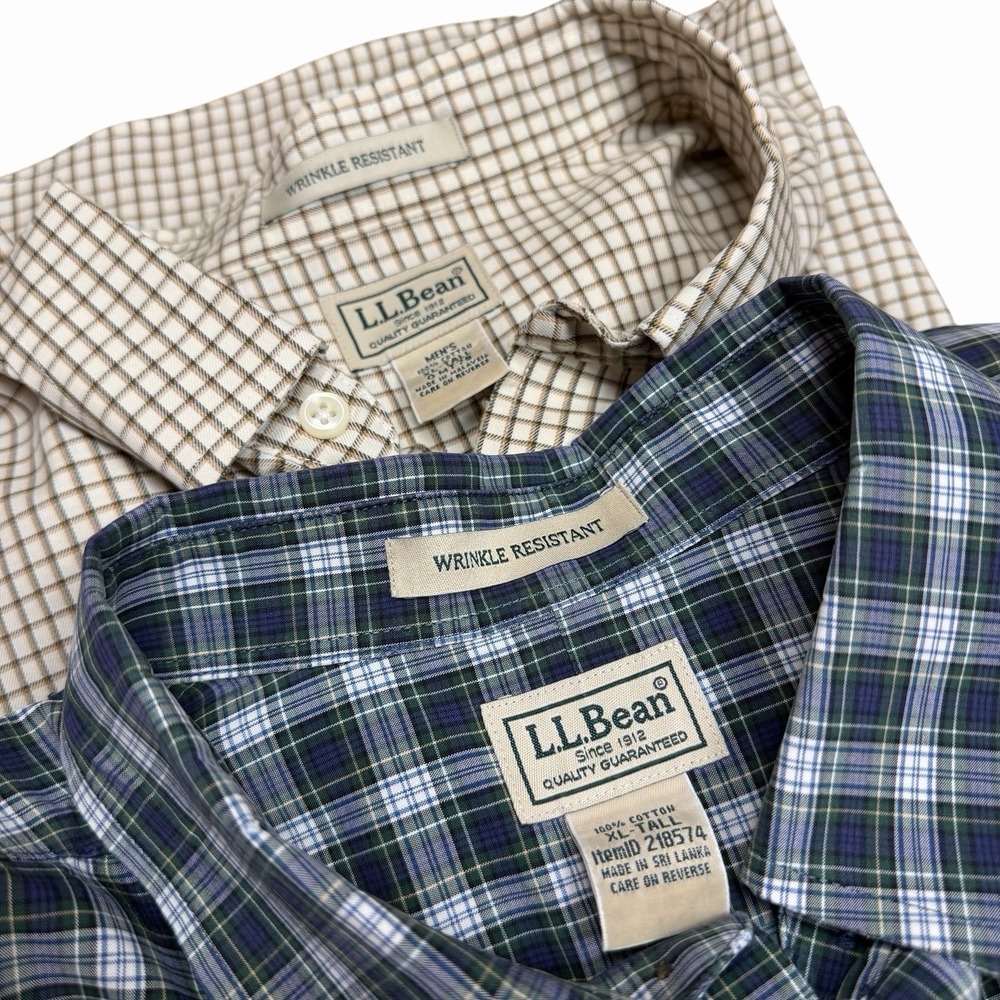 Lot Of 2 LL Bean Men's Long Sleeve Button Down XL Tall Shirts Checkered Blue